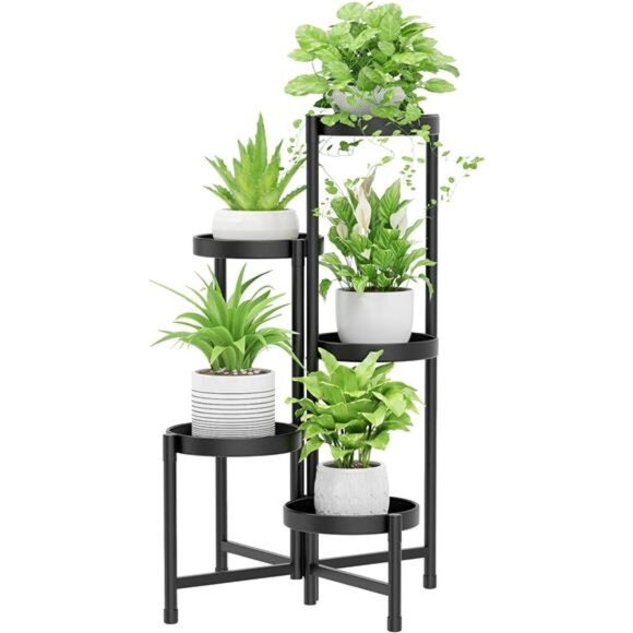 5 Tier Metal Plant Stand for Indoor Outdoor, Foldable Corner Tall Plant Shelf - Picture 1 of 6